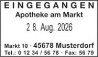 Muster 4-Zeilen Text+Datum Eingegangen Apotheke 4729